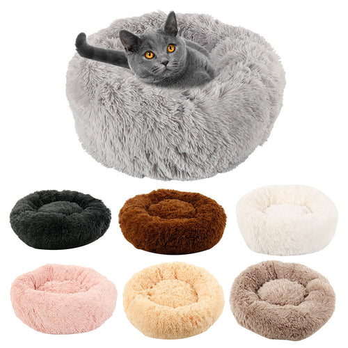 Hot Long Plush Dog Bed Winter Warm Round Sleeping Beds Soild Color Soft Pet Dogs Cat Mat Cushion Dropshipping